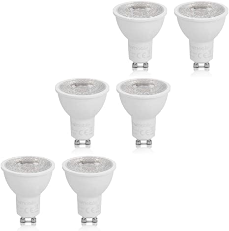 kwmobile Set de 6 bombillas regulables LED GU10 3000K - Focos en blanco cálido - Bombillas direccionales de 7W - Reemplazo de halógenos de 40W-50W