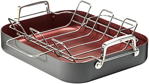 Paderno Classic Hard Anodized Roaster with Rack | Rectangle 16x13-Inch Non-Stick Roasting Pan