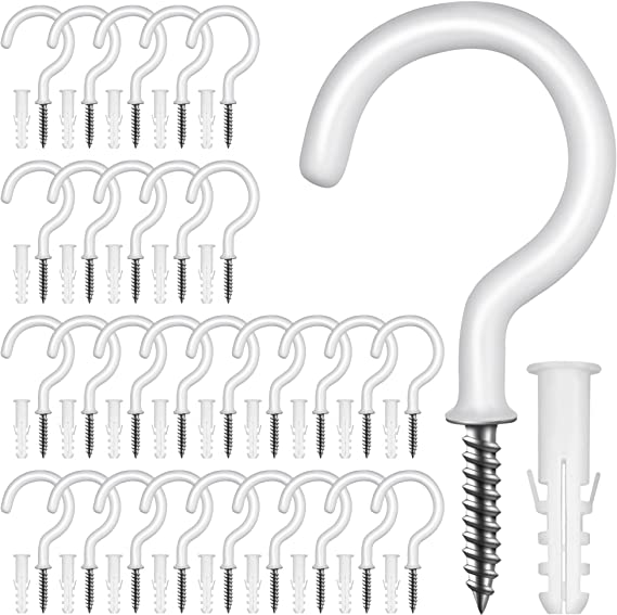 Ceiling Hooks,28 Pack 2.9 Inches Cup Hooks,Screw Wall Hooks,Plant Hooks,Kitchen Hooks,Mug Hooks for Hanging Plants, Lights,Hat,Clothes,Wind Chimes,Utensils,Great for Indoor/Outdoor Wooden/Drywall