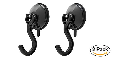 Bracketron Heavy Duty Vacuum Suction Cup MightyHooks Specialized for Many Surfaces - Kitchen, Bathroom & Home or Auto Organization (2 Pack) (Black/Small)