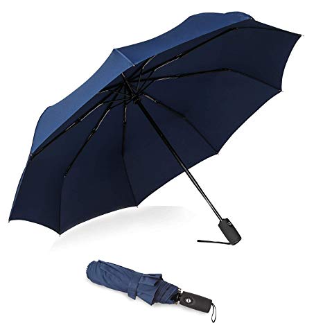 Bagail Compact Auto Open/Close Travel Umbrella Windproof Umbrella with Teflon Coating（Navy)