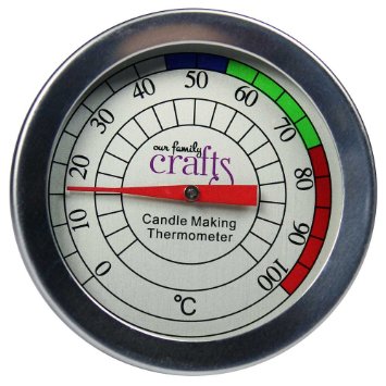 Candle Making Thermometer - Colour Coded. The Best Tool for Candle Makers to make Melting your Soy & Paraffin Wax Simple - Hard Wearing Stainless Steel with Manual Easy to Read Gauge by Our Family Crafts
