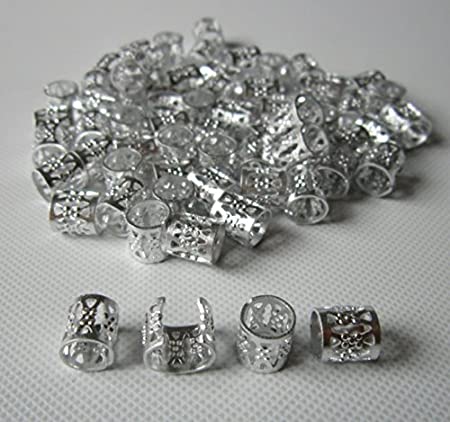 Dread Lock Dreadlocks Braiding Beads Silver Metal Cuffs Hair Accessories Decoration Filigree Tube Silver 8mm 10pcs Pack