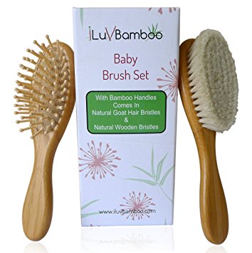 iLuvBamboo Baby Hair Brush Set - Best for Cradle Cap and Detangling - 2 Pack