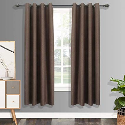 CSOFT 100% Blackout Curtains with 4 Pass Coating, Energy Efficient Thermal Insulated Window Drapery, Linen Room Darkening Curtains for Living Room Bedroom（1 Panel,52WX 63L Inch,Chocolate）