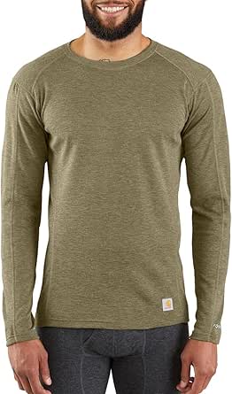 Carhartt Men's Force Midweight Synthetic-Wool Blend Base Layer Crewneck Pocket Top