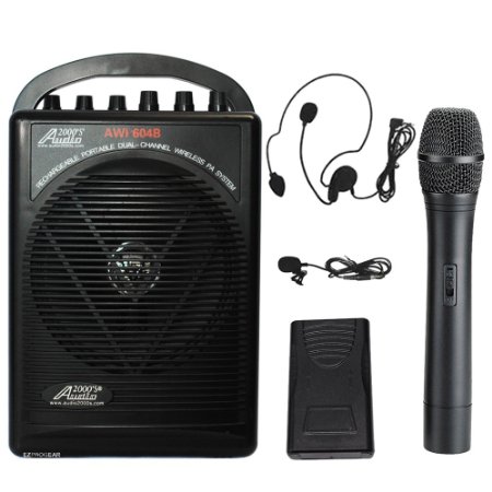 Audio2000s Wp-604b/hl Battery Powered Dual Channel Wireless Microphone Portable Pa System