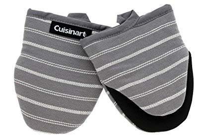 Cuisinart Neoprene Mini Oven Mitts, 2 Pack – Little Oven Gloves for Cooking - Heat Resistant up to 500 F, Hanging Loop, 5.5” x 7”- Twill Stripe Kitchen Accessory - Titanium Grey