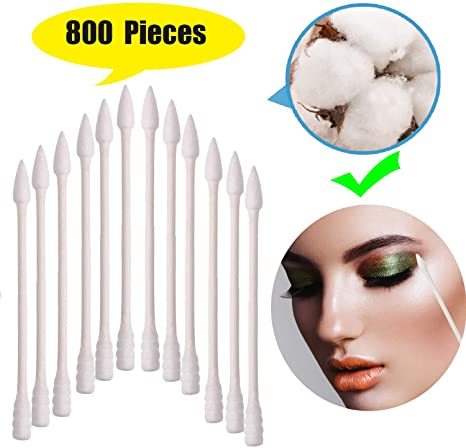 800 Pieces Cotton Swabs, Double Tipped Precision Tips Cotton Buds Spiral Head Multipurpose Safe Highly Absorbent Hygienic Cleaning Sterile Sticks (4 Packs, 200 Pcs, 1 Pack)