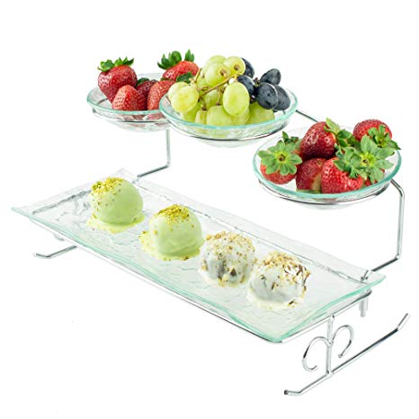 2 Tier Server Stand with Bowls & Tray - Tiered Serving Platter - Perfect for Cake, Dessert, Shrimp, Appetizers & More