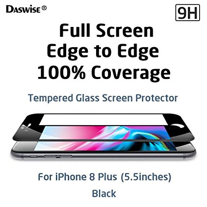 iPhone 8 Plus Screen Protector, Daswise 2017 100% Coverage 3D Curved Tempered Glass Screen Protector, Cover Edge-to-Edge, HD Clear, Shockproof, Easy Installation, for Apple iPhone 8 Plus (5.5 Black)