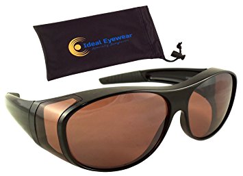 Sun Shield Blue Blocking Fit Over Sunglasses by Ideal Eyewear - HD Copper Lenses - Wear Over Glasses - Wrap Around - Great for Fishing, Boating, Golf, & Driving