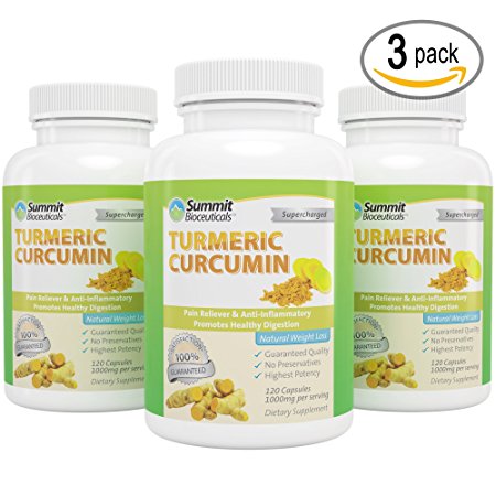 Summit Bioceuticals Turmeric Curcumin with Black Pepper Organic Supplement Contains Bioperine a Natural Antioxidant for Quality Absorption Curcuminoids, 360 Capsules