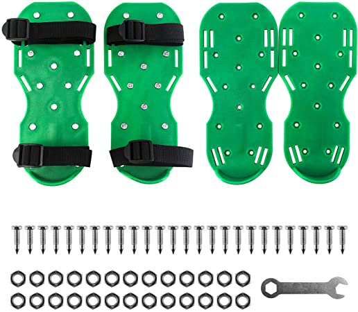 QWORK Gunite Spiked Shoes With 3/4” Short Spikes Perfect For Epoxy Floor, Overlays, Cover Installation, Green Color (2 Pairs)