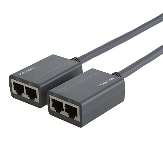 VeLLBox 1.6Ft HDMI Extender (by cat-5e/6/7 cable) 30m with Pigtail, Support Resolution up to 1080p, Grey, 1.6Ft/0.5M