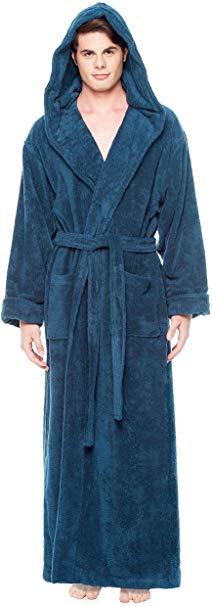 Arus Men's Hood'n Full Ankle Length Hooded Turkish Cotton Bathrobe