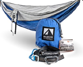 Outpost Camping Hammock With Adjustable LiteSpeed Cinch Buckle Suspension System- Includes 11' 100% Polyester Tree Straps, Wire Gate Carabiners- Single or Double Size- 100% Ripstop Parachute Nylon