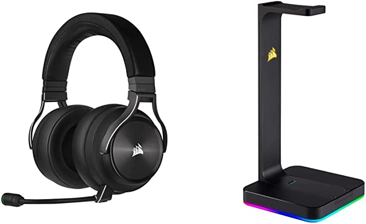 CORSAIR Virtuoso RGB Wireless XT High-Fidelity Gaming Headset - Works with Mac, PC, PS5, PS4, Xbox Series X/S - Slate & ST100 RGB Premium Headset Stand with 7.1 Surround Sound - 3.5mm and 2xUSB 3.0