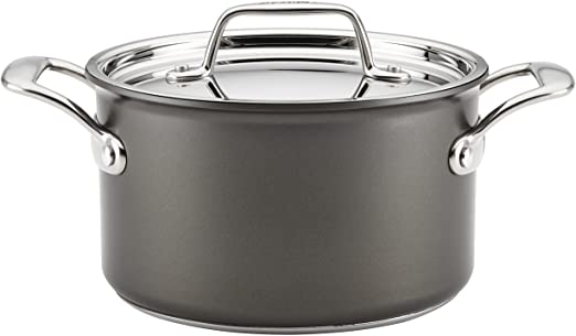 Breville Thermal Pro Hard Anodized Nonstick Sauce Pan/Saucepan with Lid, 4 Quart, Gray