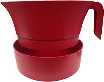 PaperlessKitchen Meat Strainer Heat Resistant Plastic Ground Beef Grease Easy Colander - Serves Up to 3lbs of Meat, Pasta, Vegetables & Jellies - 3 Pcs Set (Red)