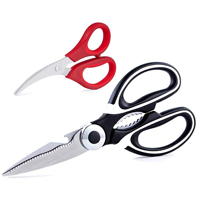 Kitchen Scissors Set- Heavy Duty Cooking Shears for Cutting Poultry, Food, Meat, Chicken, Seafood, Dishwasher Safe, by Huameilong