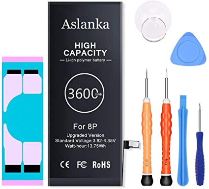 Aslanka Battery for iPhone 8 Plus, All New Super High Capacity 3600mAh 8Plus Battery Replacement kit, with Professional Tools and Detailed Instructions (Fit Models: A1864, A1897, A1898)