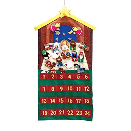 Dicksons Nativity Theme Crimson, Gold Tone and Fern 12 x 29 Felt 24-Piece Children's Advent Calendar