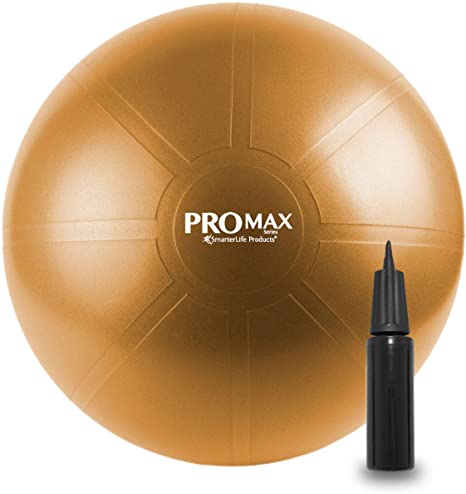 PRO MAX Exercise Ball by SmarterLife - Professional Grade Extra Thick Yoga Ball for Balance, Stability, Fitness, Pilates, Birthing, Therapy, Office Ball Chair, Flexible Seating