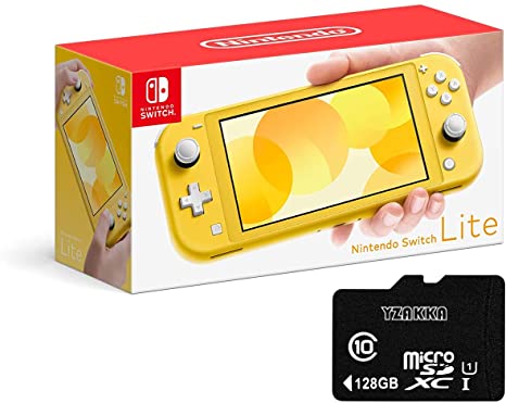 Newest Nintendo Switch Lite - 5.5” Touchscreen LCD Display, Built-in Plus Control Pad, YZAKKA 128GB SD Card, Built-in Speakers, 3.5mm Audio Jack, 802.11 a/b/g/n/ac, Bluetooth 4.1, 0.61 lbs - Yellow