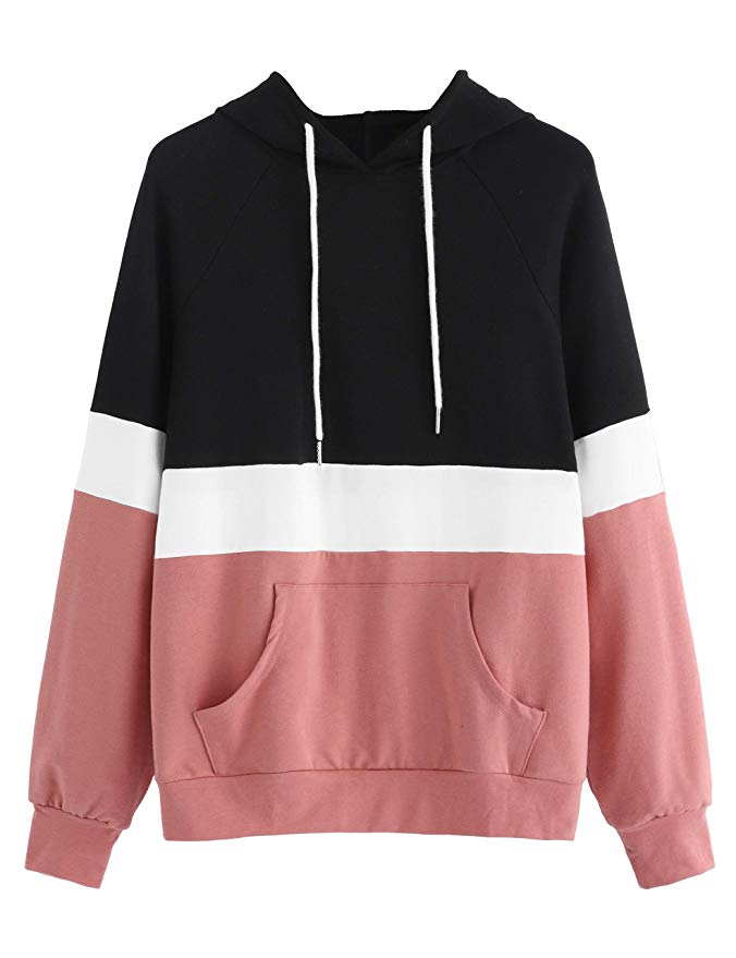 DIDK Women's Hoodies Long Sleeve Splice 3 Color Hooded Sweatshirt