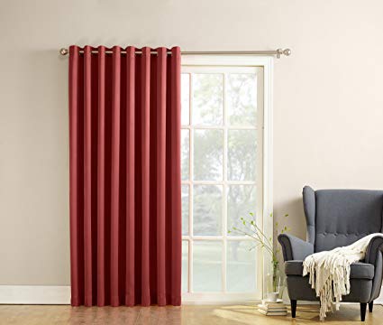 Sun Zero Barrow Energy Efficient Patio Door Curtain Panel,Brick Red,100" x 84"