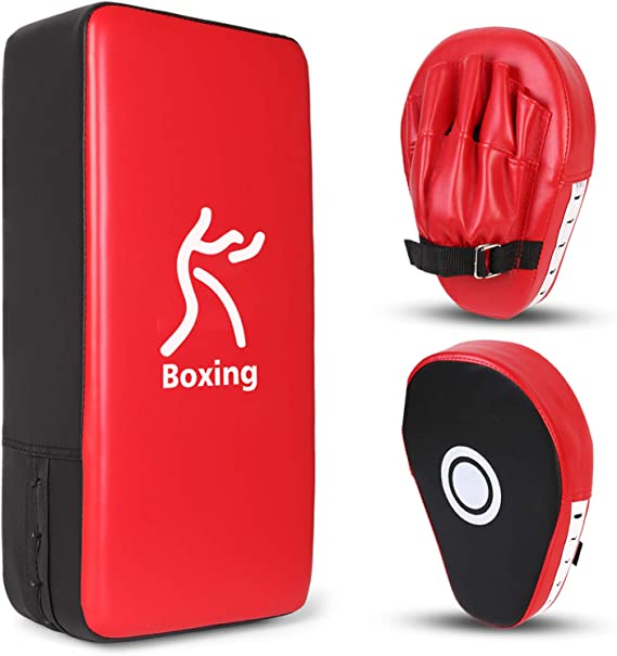 Odoland 2-in-1 Punching Mitts Kick Pack Set, Boxing Mitts Focus Pads, Taewondo Kick Pad, Great for Boxing, Kickboxing, Karate, Muay Thai, MMA Training