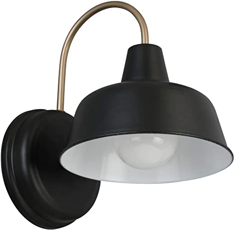 Design House 588285 Mason Industrial Modern 1 Indoor/Outdoor Wall Mount Light with Metal Shade for Porch Entryway Barn, 8 in, Matte Black/Gold