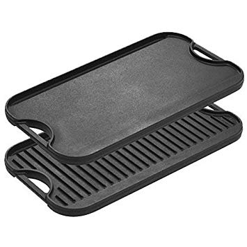 Lodge LPGI3 Pro-Grid Cast Iron Reversible 20" x 10.44" Grill/Griddle Pan with Easy-Grip Handles 10.5" x 20"