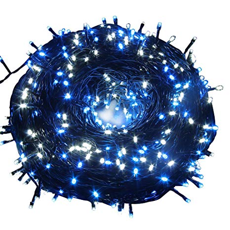 Excelvan Safe 24V 500 LEDs 100M/328FT Dimmable Lights String Fairy Lights DC Transformer with Green String 8 Modes for Bedroom Patio Garden Gate Yard Party Wedding Decoration(Blue White)