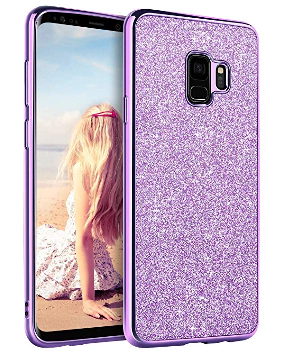 BENTOBEN Phone Case for Samsung Galaxy S9 Slim Heavy Duty Protective Shockproof Cell Phone Case Luxury Glitter Sparkle Bling Pretty Cases Shiny Girly Phone Cover Cases for Girls Women - Purple