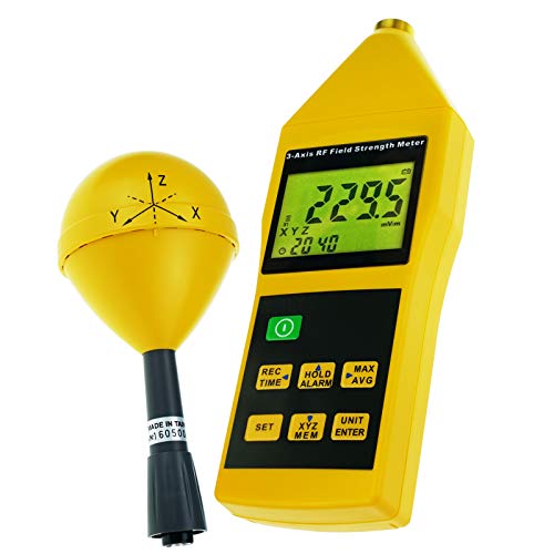 3-Axis XYZ RF Field Strength Meter Electromagnetic Radiation Tester Detector 10MHz to 8GHz with Alarm, Pocket Size, with Tripod Mounting