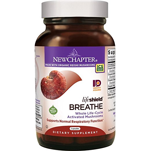 New Chapter Reishi Mushroom - LifeShield Breathe for Lung Function with Cordyceps   Organic Reishi Mushroom   Vegan   Non-GMO Ingredients - 60 ct