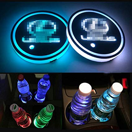 Autoxo LED Car Cup Holder Lights for Lex-US 7 Colors Changing USB Charging Mat Luminescent Cup Pad LED Interior Atmosphere Lamp 2Pcs