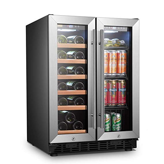 LANBO Wine and Beverage Refrigerator, Compact Built-in Wine and Drink Center Combo, 18 Bottle and 55 Can