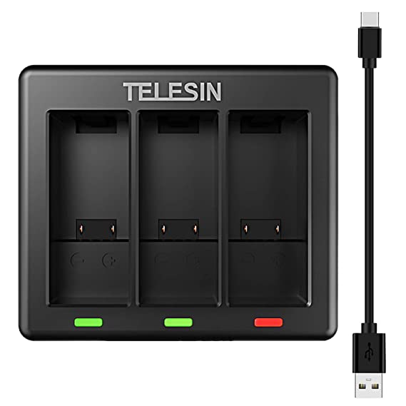 TELESIN 3-Channels USB Charger with Type-C Charger Cord for GoPro Hero 9 Black Camera, Fully Compatible with Go Pro 9 Original Batteries