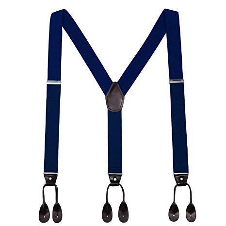 Mens Button End Elastic Suspenders - Adjustable Y shape Formal Suspender (Navy blue)