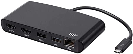 Monoprice Thunderbolt 3 Dual HDMI 2.0 Mini Dock Mac Windows Gigabit Ethernet, USB HUB, 4k@60Hz HDMI