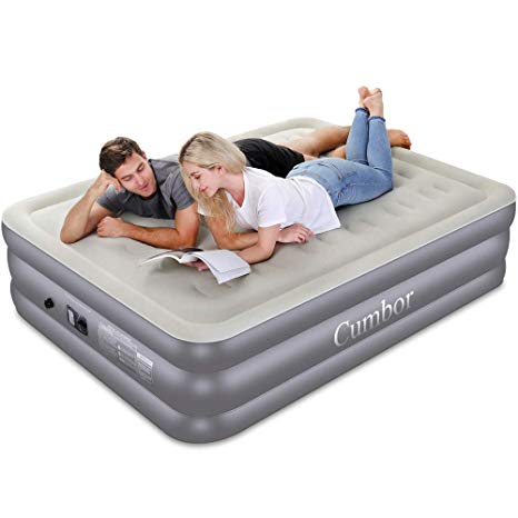 Cumbor Queen Air Mattress with Built-in Pump, Luxury Queen Size Inflatable Airbed with Air Coil Technology - Elevated Raised Double High Air Mattress, 80 x 60 x 18 inches, Grey