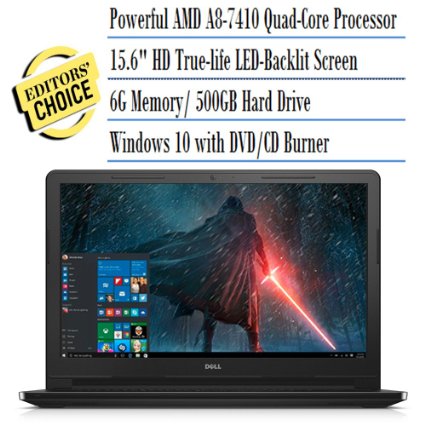 2016 Newest Dell Inspiron 15 15.6" Premium High Performance Laptop PC, AMD A8-7410 Quad-Core Processor, 6GB RAM, 500GB HDD, HD LED-backlit Display, WiFi, DVD RW, HDMI, Bluetooth, Windows 10