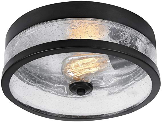 Globe Electric 69999 Carolina 1-Light Flush Mount Ceiling Light, Dark Bronze, Seeded Glass Shade