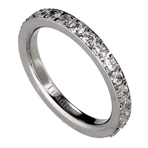 MJ Metals Jewelry Solid Titanium Eternity Ring round CZ around Size 4-9