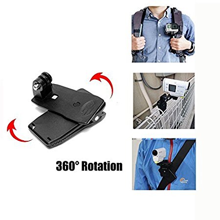 Tyoungg® 360 Degree Rotation Backpack Hat k Release Clip Clamp Mount for Sony Action Cam HDR-AS200V AS100V AS30V AS20V AZ1 FDR-X1000VR AEE All Camera With 1/4 Screw Hole