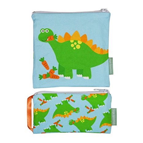 Sage Spoonfuls Reusable Sandwich and Snack Bag Snackie and Munchie Set, Dinosaur