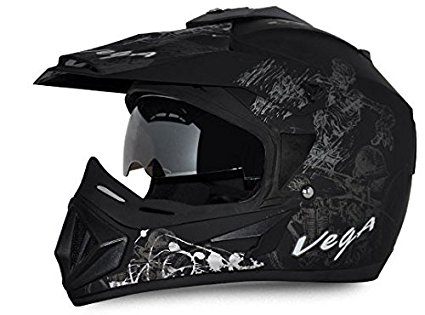 Vega Off Road OR-D/V-SKT-DKS_L Sketch Full Face Graphic Helmet (Dull Black and Silver, L)